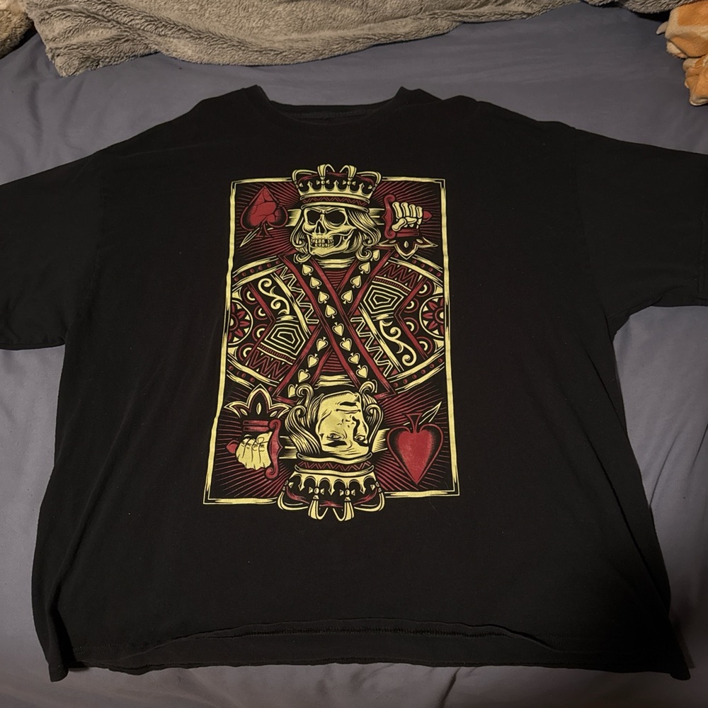 Black Graphic T-Shirt with Skull Card Design